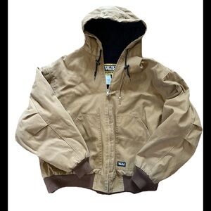 Walls Workwear Canvas Jacket Chore Coat Tan Full Zip XL hooded